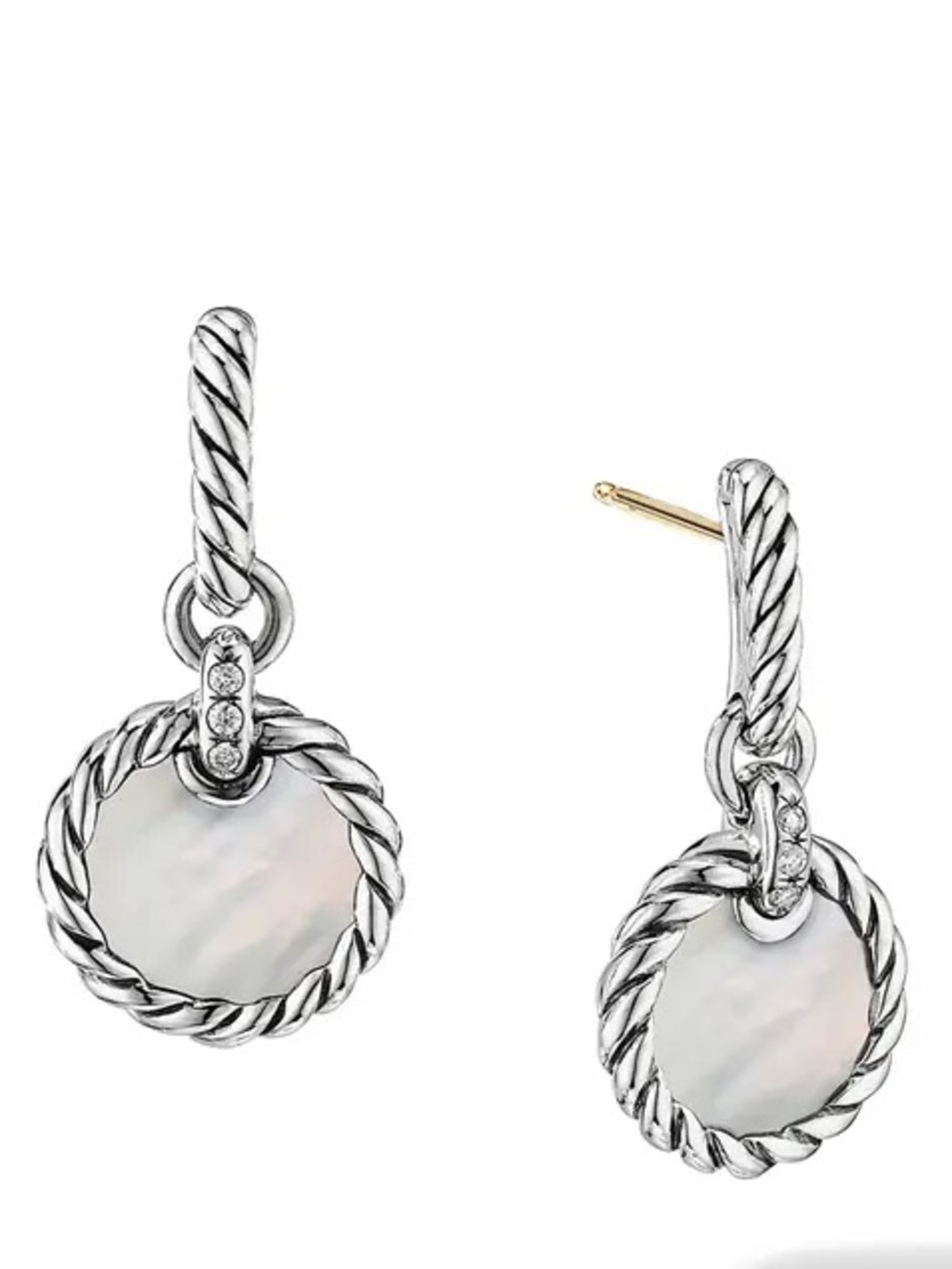 David Yurman Elements® Earrings in Sterling Silver Mother of Pearl Diamonds 25mm